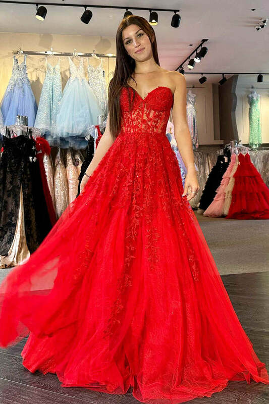 A Line Sweetheart Corset Prom Dress With Split Appliques Sweet Tulle Formal Evening Gown Bodice Party Bridesmaid Dresses