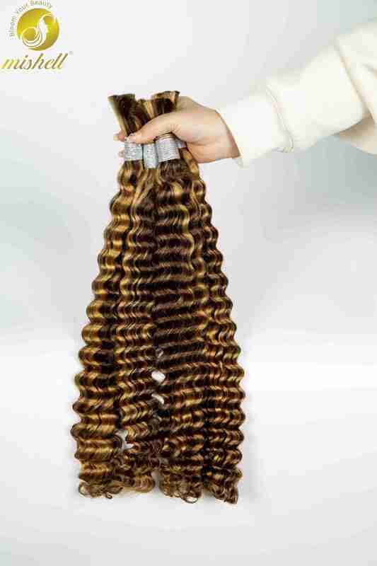 4/27 Highlight Ombre Deep Wave Bulk Human Hair for Braiding No Weft 100% Virgin Hair 26 28 Inch Curly Human Braiding Hair Bulk