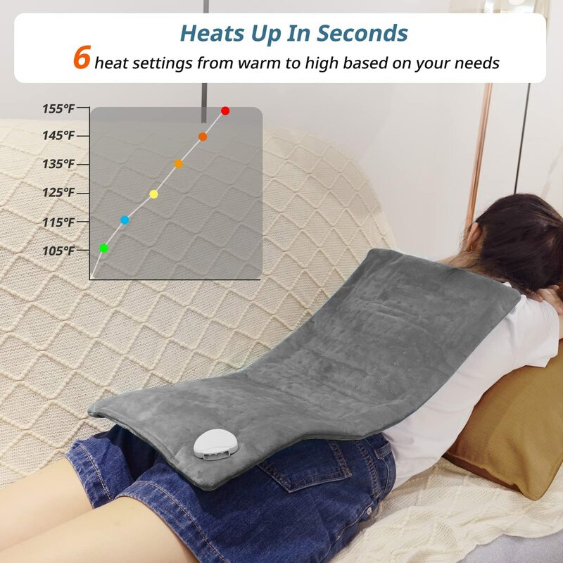 Almohadilla calefactora MYNT con controlador de mano extraíble y Material suave lavable de calentamiento rápido para la cintura del hombro trasero (gris)