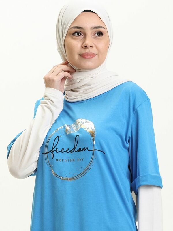 Freedom Printed Tshirt Plain Long Sleeve Cotton Sweatshirt The Second 40% Off Zero Collar Summer Muslim Women Sweatproof