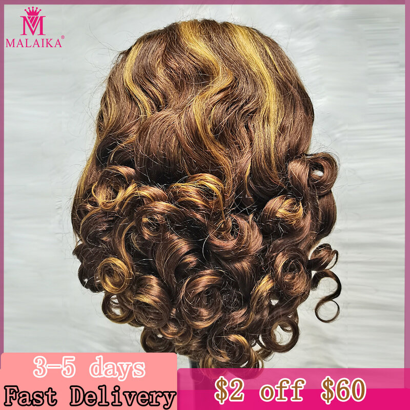 Malaika-Perruque Lace Front Wig Remy naturelle bouclée, cheveux humains, 13x4, 16 pouces, rebondisnoyaux, printemps
