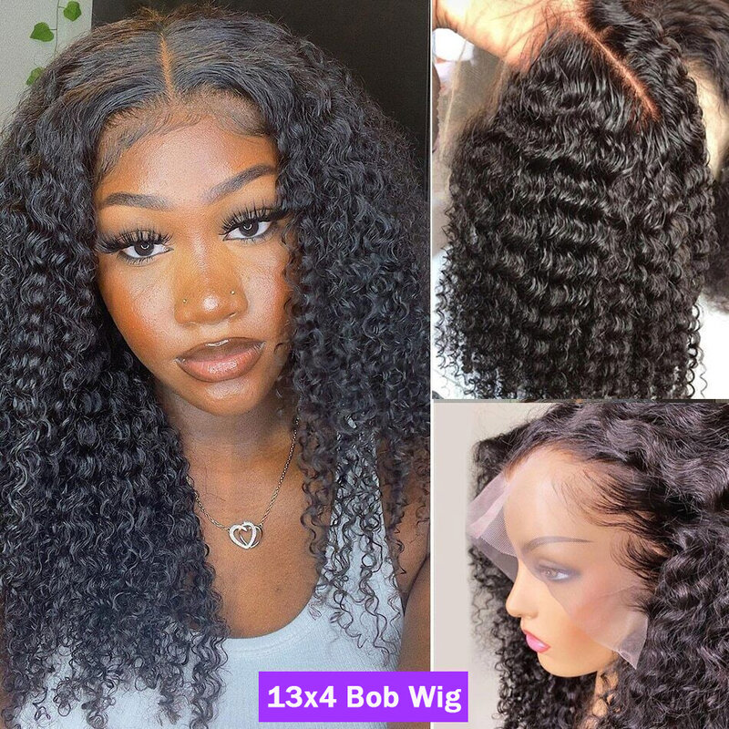 13x4 Short Bob Lace Front Curly Human Hair Wigs Transparent Deep Wave Frontal Wig For Women Brazilian Water Wave 4x4 Lace Wig