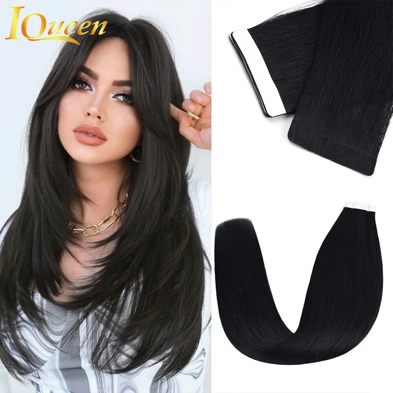 Tape in Hair Extensions Human Hair Natural Black Tape Ins for Women Human Hair Extensions Tape in Straight Seamless Skin