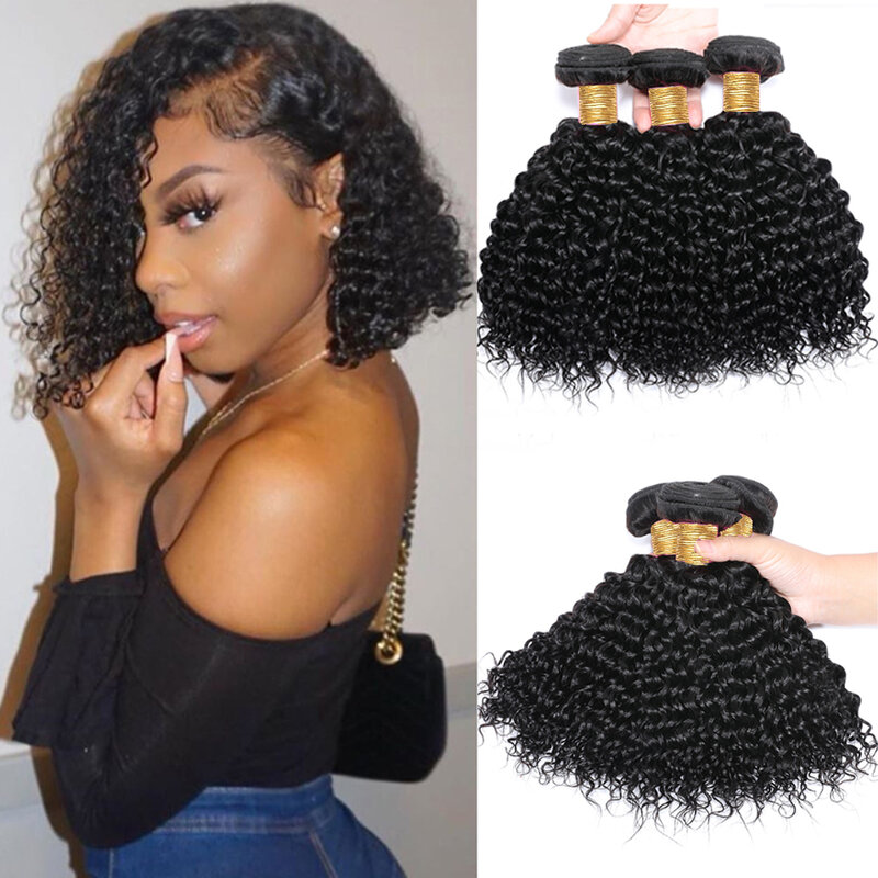 Curto Afro Kinky Curly Hair, Extensão Weave Cabelo Humano, 3 Pacotes Deal, Raw Indian, 100% Virgem, Cor Natural, 100g por PC