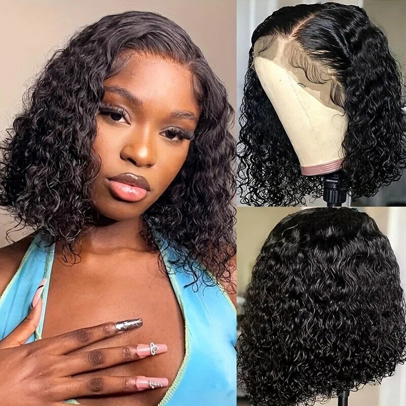 Curly Bob Lace Front Wigs Human Hair Pre Plucked with Baby Hair 13x4 Deep Wave Bob Wig 180% Density Brazilian Virgin Hair