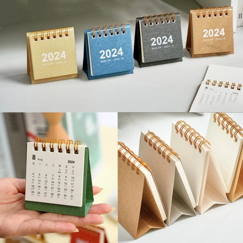 Minimalistyczny kalendarz 2024 Mini kalendarz dekoracja stołu materiały biurowe dla studentów do planowania organizacji codziennego harmonogramu