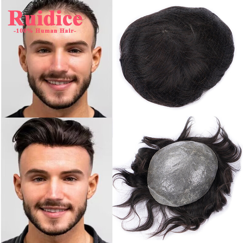 Toupet für Männer 0,08mm dünne Pu-Haut Männer Toupet Menschenhaar Männer Haarteil V-Loop Haar Perücke für Männer Ersatz Haars ystem