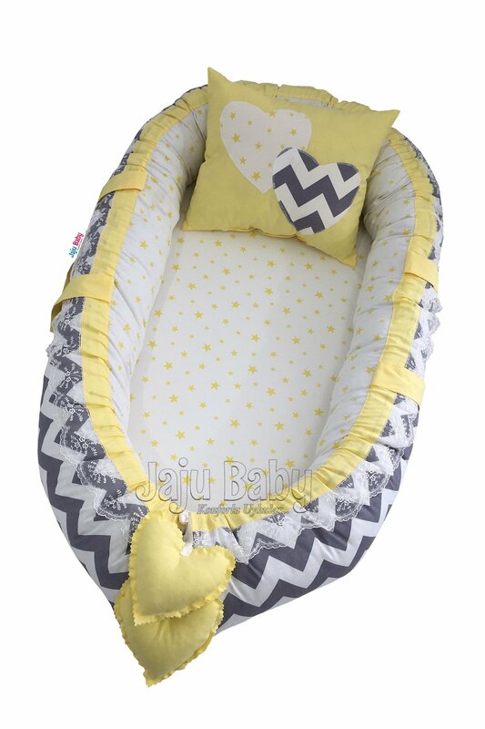 Handmade Gray Zigzag and Yellow Star Combination Luxury Orthopedic Baby Nest
