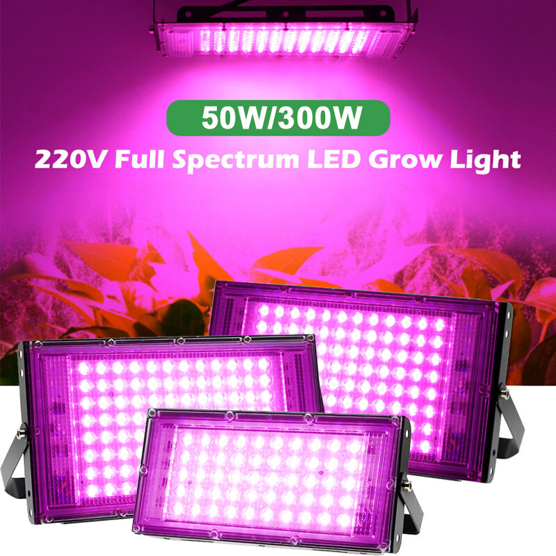 Luz LED de espectro completo para cultivo, lámpara Phyto AC 220V, 50W, 100W, 200W, 300W con enchufe europeo para iluminación de crecimiento de plantas hidropónicas de invernadero