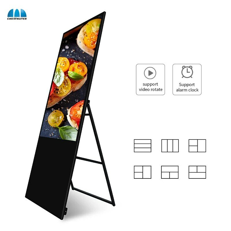 ملصق رقمي محمول داخلي ، مشغل إعلانات ذكي LCD ، لوحة عرض الشاشة ، لافتات لمركز التسوق ، 55 بوصة