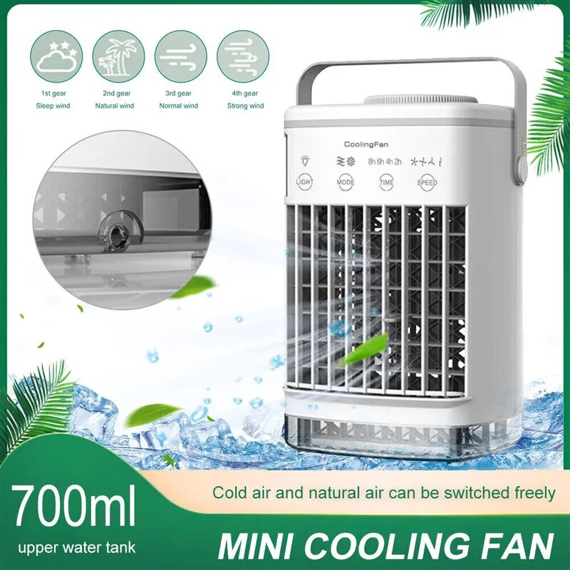 Mini Condicionador de Ar Portátil, Refrigerador de Ar para Quarto, Escritório, Velocidade 4 Gear, Silêncio Refrigeração Rápida, Economia de Energia