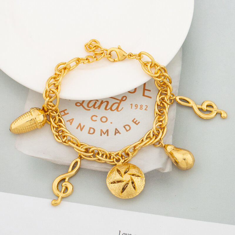 Luxury Pendant Bangle Chain Women Musical Notes Pinecone Design Lady Gold Color Bracelet Dubai Arab Wedding Daily Wear Jewelry