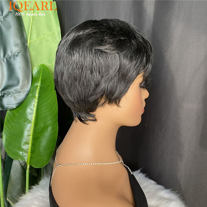 Pixie Short Cut Bob Wig with Bangs Brazilian Straight Wigs 100% Human Hair Wig for Black Women Pink Color Full Machine Made Wigs