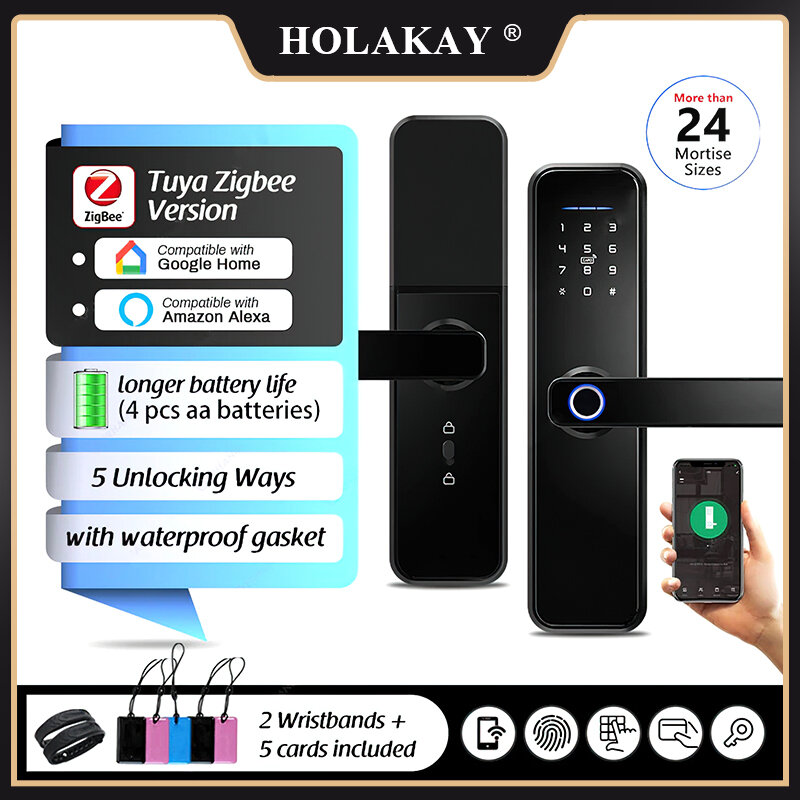 Fingerprint Electronic lock With Zigbee Smart door lock for Tuya Smart Home Voice Control With Alexa and Google Home