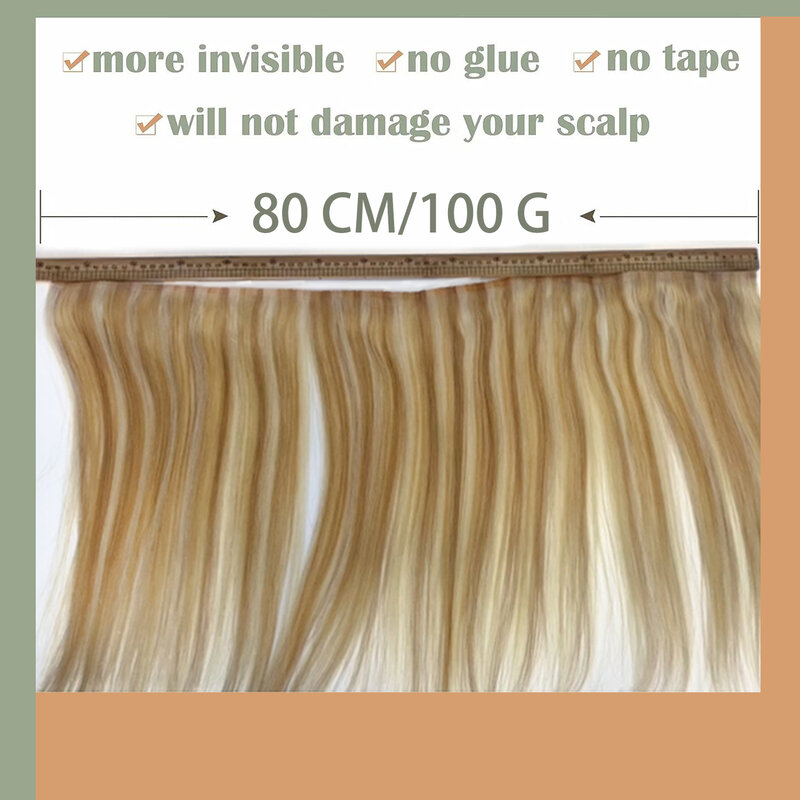 Butterfly Weft Skin Extensions, Cabelo Humano Liso, Balayage, Cor Destaque, Natural, Twin Tabs, 80cm, 100g
