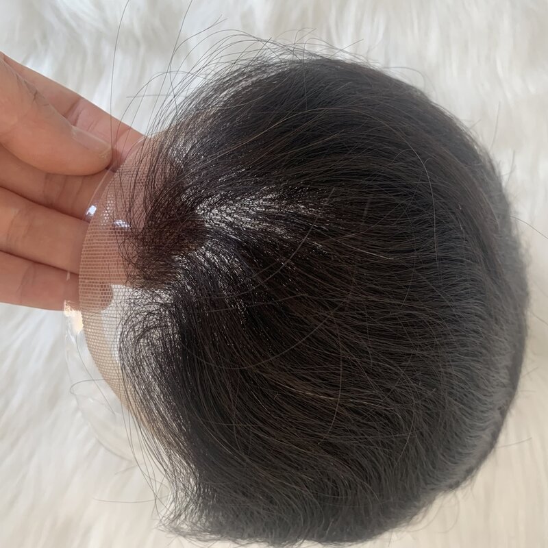 Rambut palsu manusia untuk pria kulit tipis PU 8*10 rambut lurus wig pria warna alami pengganti rambut untuk sistem rambut manusia Pria