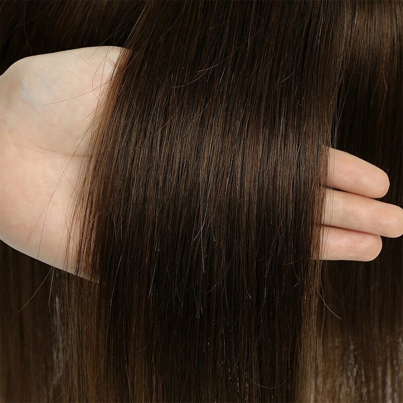 Lovevol-Morceau de cheveux avec pince à frange pour femme, Topper, Cheveux fins, Brun foncé, 12x13cm, 10 ", 12", 14"