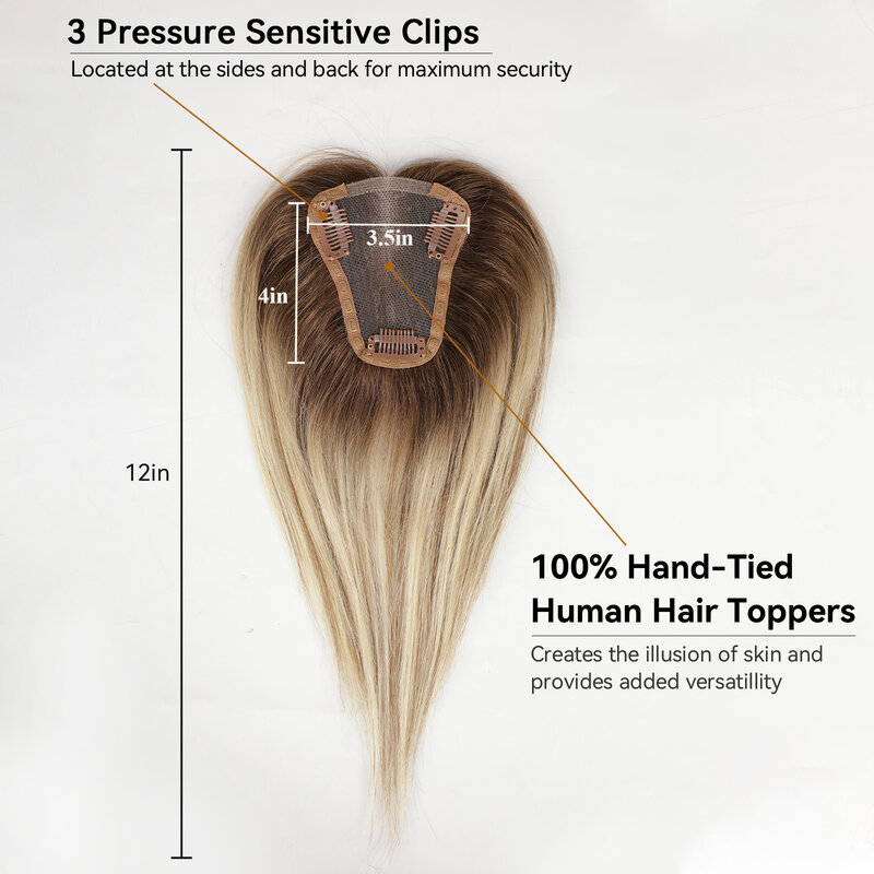 Ujung rambut manusia wanita bagian tengah Ombre pirang coklat muda potongan rambut palsu manusia dengan penipis dasar rambut klip dalam permukaan