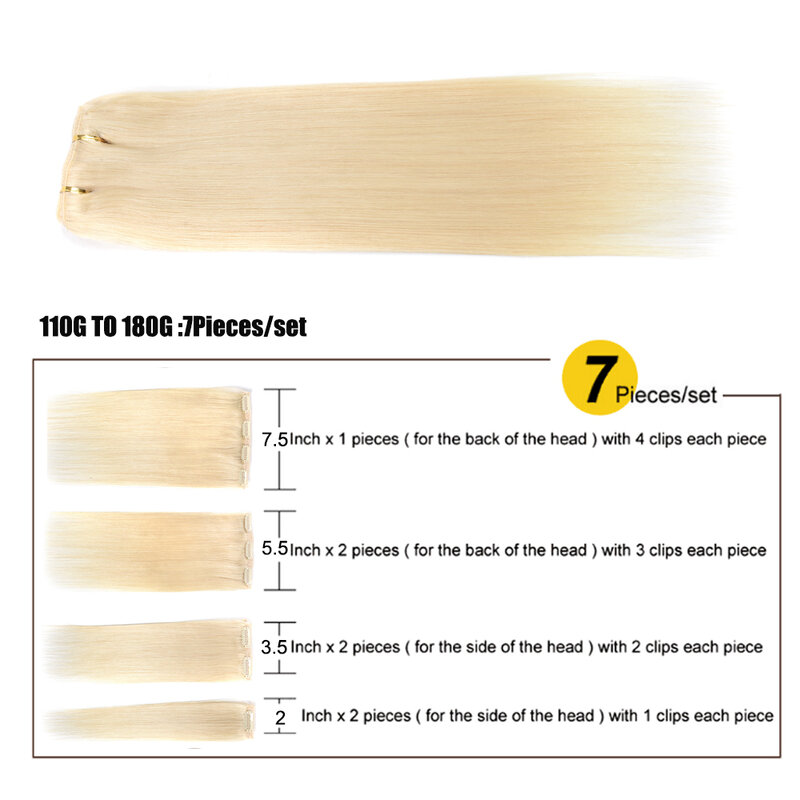 Светлые человеческие волосы для наращивания, от 14 до 24 дюймов, 60 #, европейские настоящие Реми заколки для волос, натуральные человеческие волосы на заколке 110-200 г