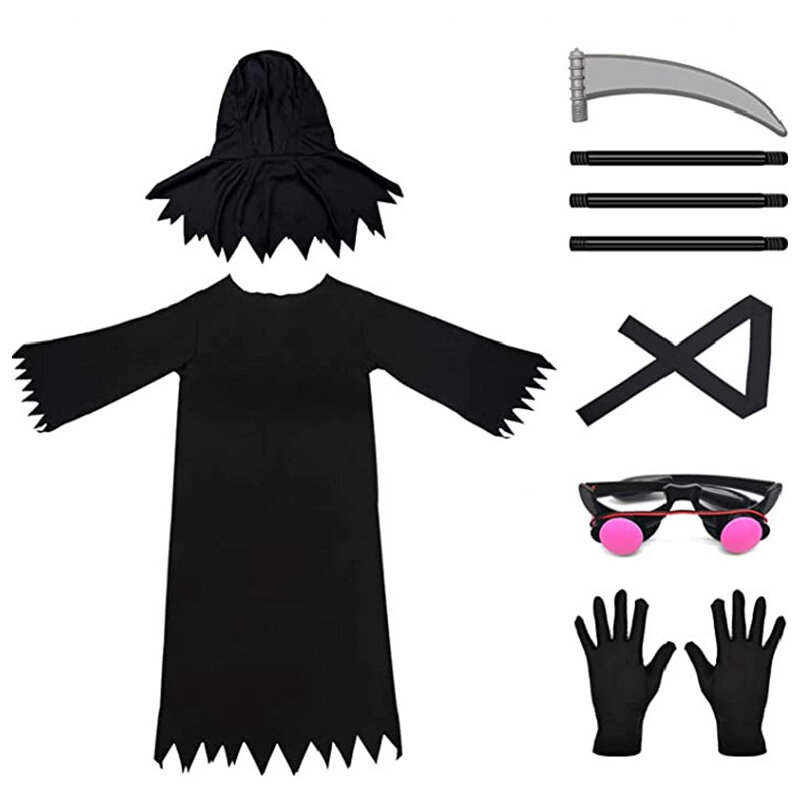 2023 Jungen Mädchen Sensenmann Tod Kind Halloween Kostüm Unisex Erwachsene verblassen in und aus Phantom kostüm