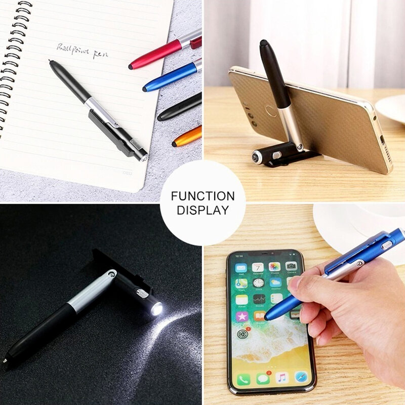 Многофункциональная шариковая ручка со светильник кой, складная подставка для телефона, стилус, канцелярские принадлежности для чтения ночью, ручка для офиса и школы