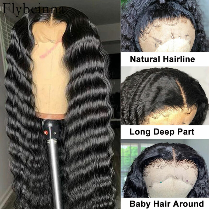 Perruque Lace Front Wig Deep Wave Brésilienne Remy, Cheveux Naturels, 13x4, 13x6, Transparente, Sans Colle, pour Femme