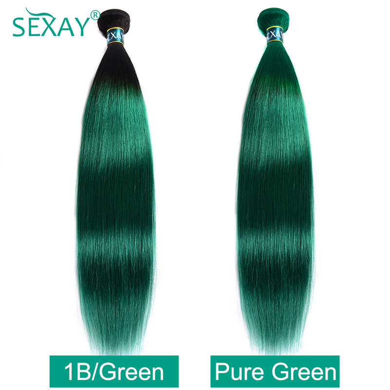 Pacotes retos indianos crus do Weave do cabelo humano para mulheres, 2 tom, Ombre, turquesa, verde puro, 1 Pc