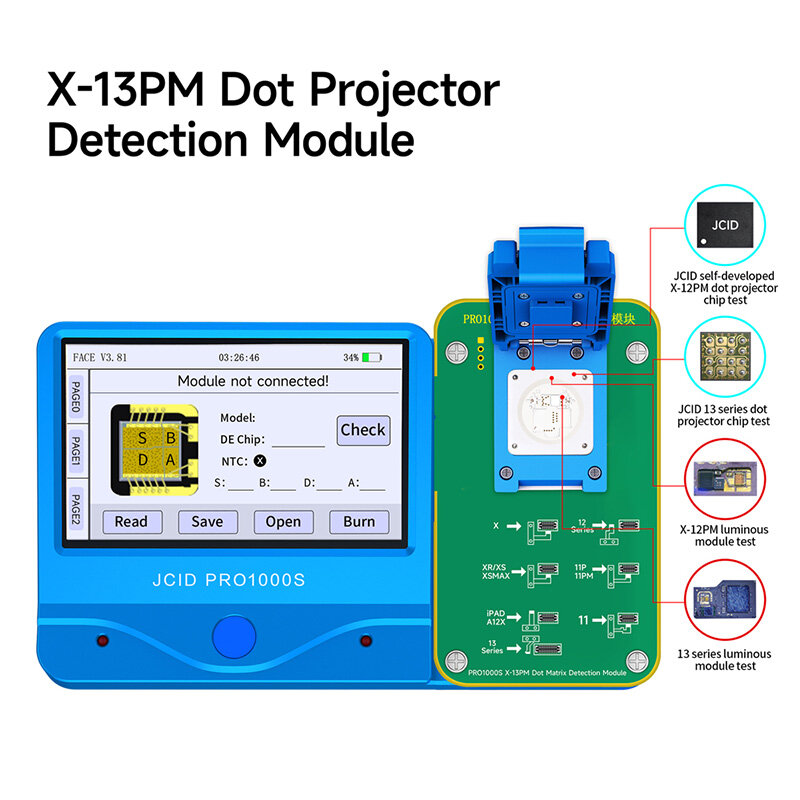 Jc Dot Projector Detectie Module Flex Voor Telefoon X 11 12 13 Serie Gezicht Id Reparatie Programmeur Werkt Met Jc pro1000s Host