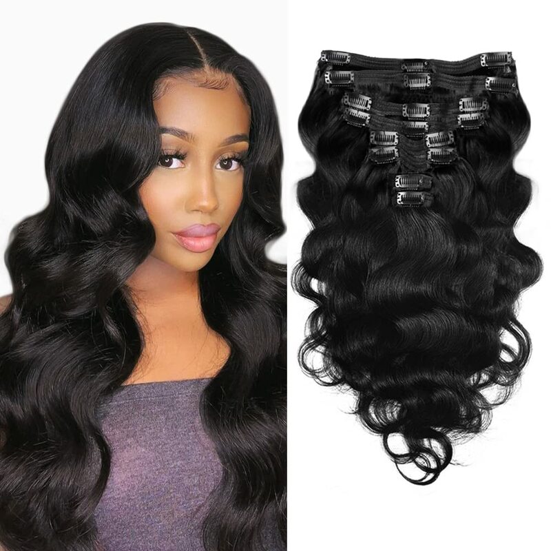 10-26 Inch Clip In Hair Extensions Human Hair Brazilian Body Wave Clip In 8 Pcs/Set 120G Natural Black Color Clip Ins Remy Hair