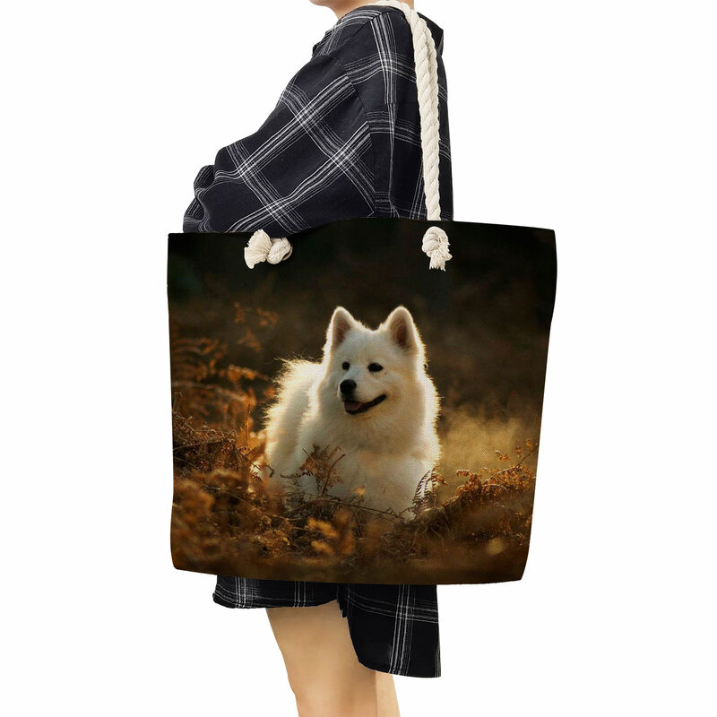 Borsa a tracolla da donna con stampa Samoye per cani carini borsa per la spesa femminile portatile riutilizzabile di grande capacità borse da viaggio Casual da spiaggia