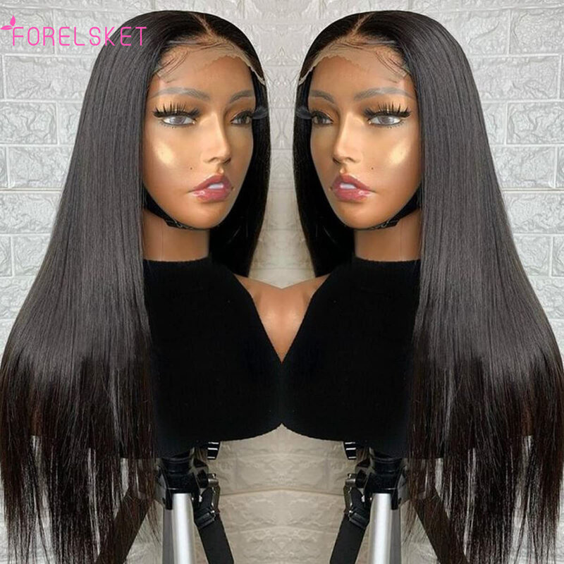 Wig 13x4 HD renda lurus transparan 4x4 rambut manusia Brasil ketebalan 180 siap dipakai wig Frontal renda untuk wanita