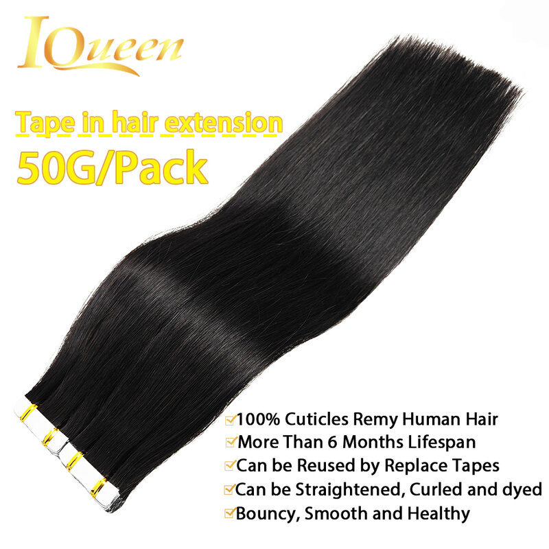 Extensões de cabelo com fita reta para mulheres, cabelo humano remy 100% real, trama da pele, fita adesiva para salão brasileiro, qualidade