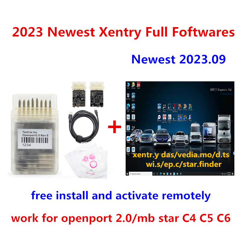 벤츠 진단용 최신 2023.09 Xentry 소프트웨어, Tactrix Openport 2.0 ECU 칩 튜닝 도구, OBD2 스캐너, 원격 설치