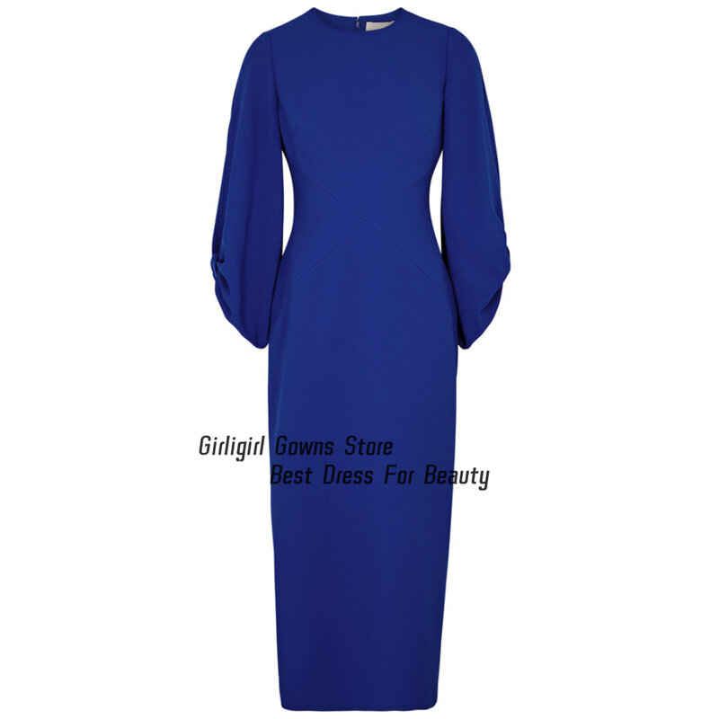 Girligirl A Line Evening Dress O Neck Long Sleeves With Ruffle Tea Length For Formal Occasion Gowns  فستان حفلة موسيقية 