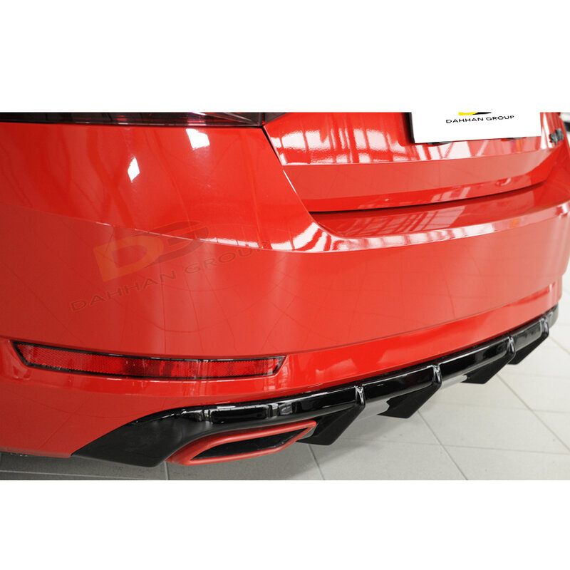Skoda Superb MK3 2015 - 2020 Rieger Style Rear Diffuser Left and Right Single Output Piano Gloss Black High Quality Plastic