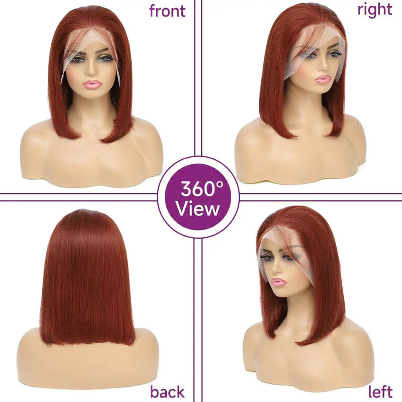 FORELSKET-Peluca de cabello humano liso con encaje frontal para mujer, pelo corto Bob, color marrón oscuro, #4, 13x4