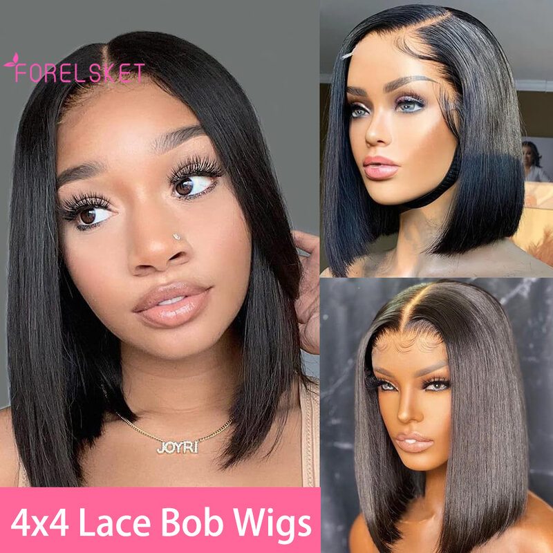 Wig Bob 4x4 renda depan Wig Bob rambut manusia Wig Bob pendek Wig tanpa lem rambut manusia sebelum dipetik rambut manusia lurus untuk wanita