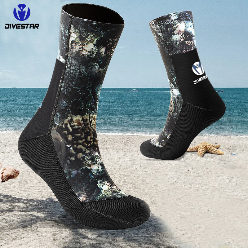 5MM Coral Camouflage Diving Socks Quick-drying Imported Rubber Flesh Warm Beach High Tube Socks Swimming Socks Diving Socks