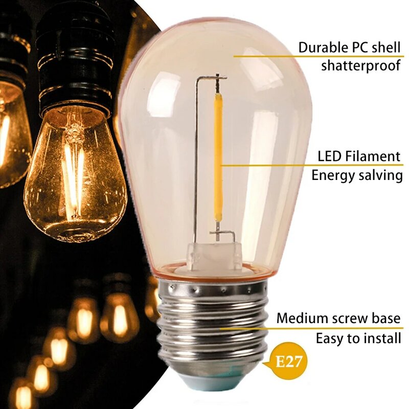 S14 Kunststoff LED Ersatz lampe für Outdoor Lichterkette 1w 2w bruchs icher e27 220v warmweiß 2700k Vintage Edison Glühbirne
