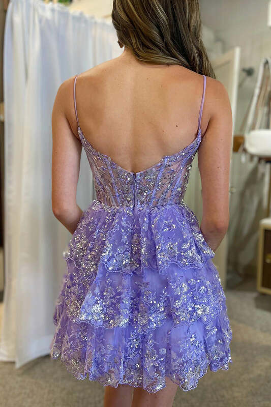 Sulusion paski Spaghetti tiulowa wielowarstwowa sukienka na powrót do domu 2024 suknie balowe krótka błyszcząca koronkowy gorset warstwowa formalna sukienki na przyjęcie