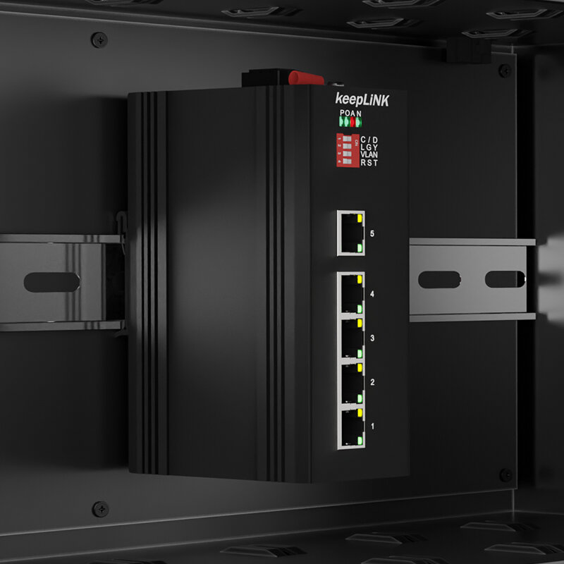 5พอร์ต Gigabit Ethernet เราเตอร์อินเตอร์เน็ต Unmanaged IP40 Ethernet Splitter เกรดอุตสาหกรรมกลางแจ้ง DIN Rail สวิทช์