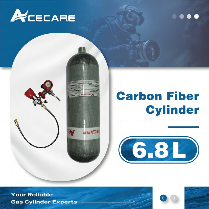 Acecare-カーボンファイバーダイビングシリンダー,高圧スキューバタンク,バルブ充填ステーション,m18 x 1.5,6.8l
