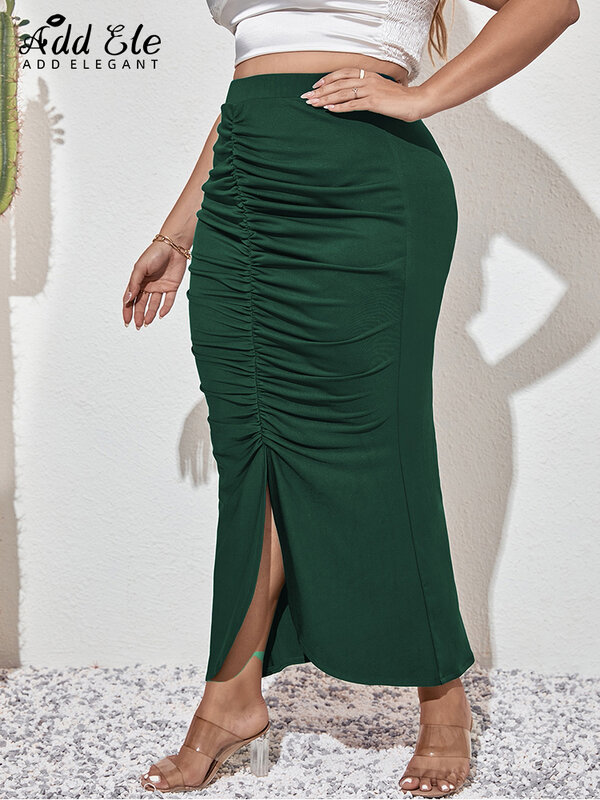 Add-faldas elegantes de talla grande para mujer, Falda de tubo ajustada con dobladillo medio y abertura en la cintura, para otoño, F042, 2022