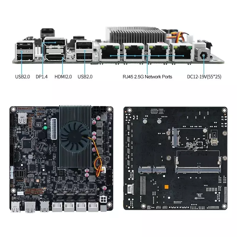 Placa base N100 NAS de 12 ° i3-N305, 6 puertos de alimentación CC, 2x M.2 NVMe 6xsata3.0 PCIE X1 4x i226-V 2,5G RJ45 LAN DDR5 17X17 ITX