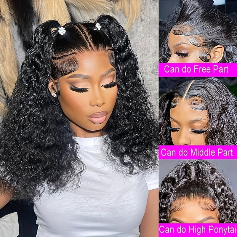Curly Bob Lace Front Wigs Human Hair Pre Plucked with Baby Hair 13x4 Deep Wave Bob Wig 180% Density Brazilian Virgin Hair