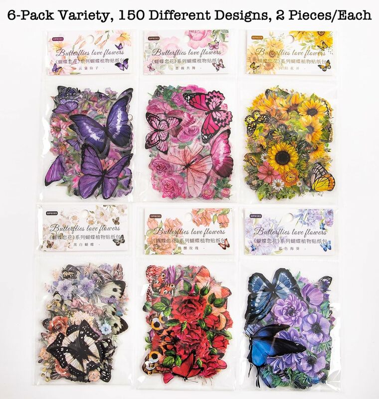 Stiker bunga dan kupu-kupu transparan 300 buah, stiker Resin untuk perlengkapan kerajinan perencana sampah buku tempel jurnal peluru kartu