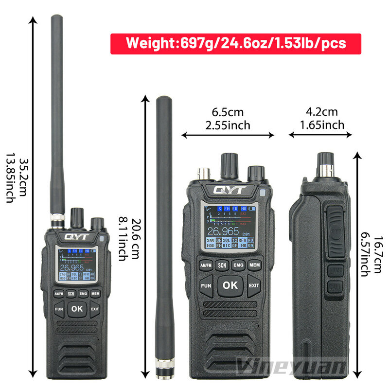 QYT – walkie-talkie portable CB-58 4W, Original, 27MHz, 26.965-27.405MHz, FM, Mode AM, avec 4000mAh