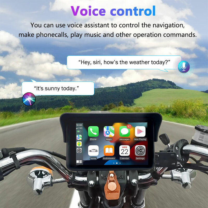 KARADAR-pantalla táctil de 7 pulgadas para motocicleta, dispositivo de navegación IPX7, resistente al agua, Apple Carplay, Android Auto con cámara de salpicadero de doble lente 1080P