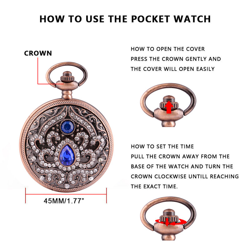 Ladies Luxury Fashion Pocket Watch Blue Multi-Diamond British Pocket Watch Pendant with Chain Gifts For Women