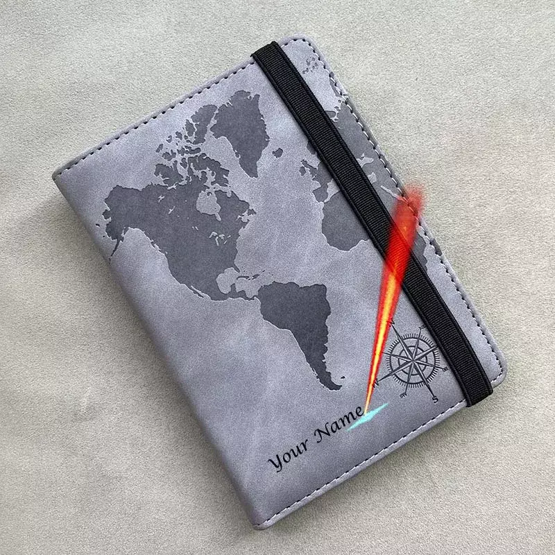 Rfid blokujący spersonalizowany okładka na paszport kompas mapy świata z gumką podstawowe akcesoria do podróży etui na paszport